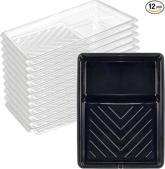 Great Andrew 12 Pack Paint Tray Liners 7 Inch, 1 PC Sturdy Plastic Tray with 11 PCS Disposable Paint Tray Liners, Paint Roller Trays, Paint Pan Liners for DIY Painting Projects, Walls, Furniture
