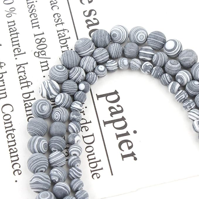 60pcs Natural Matte Black and White Malachite Gemstone Beads，6mm Frosted Round - Image 5