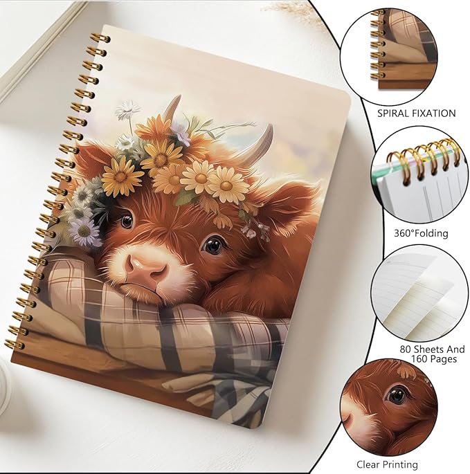 2 PCs Cute Cow Gifts for Women Journaling Notebooks Daisy, Cows Spiral Notebook Aesthetic Design, Cow Lovers Note Books Journals for Writing Hardcover Notebook Office Classroom Supplies