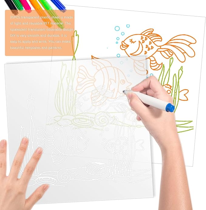 FSWCCK 25 Pcs 10mil 12 x 12 Inch Milky Translucent PET Blank Stencil Sheets, Mylar Sheets for Stencils, Template Plastic for Quilting Mylar Stencils, Laser Cutting, Gyro-Cut Tool Template Material
