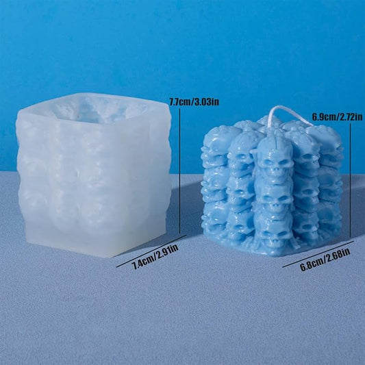 Halloween Candle Molds,1PC Cube Bubble Skull Silicone Candle Mould,3D Silicone Mold for Epoxy Resin Handmade Aromatherapy Candles Wax Soap Halloween Decor (Skul Pattern)