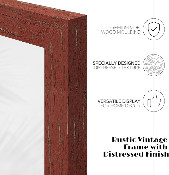 puthiac 11x14 Rustic Farmhouse Picture Frame, Barn Red, 1 Pack | Distressed MDF - Image 2