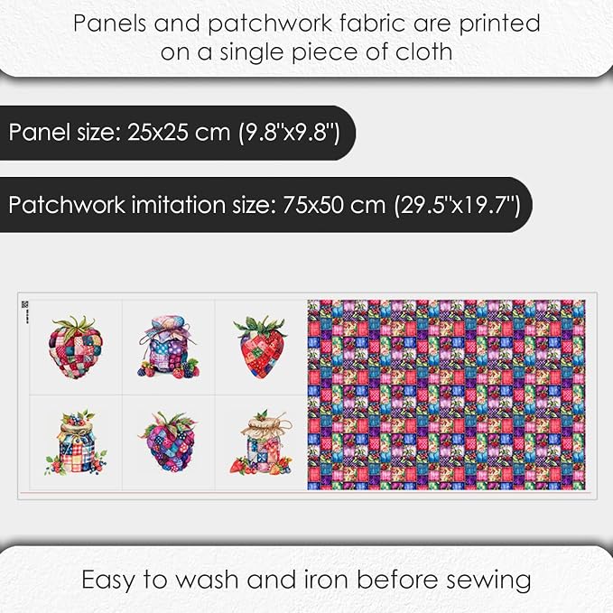 Patchwork Berry Jar Cotton Fabric Panel – 6 Designs + Bonus Sheet 29.5×19.6 inch - Image 4