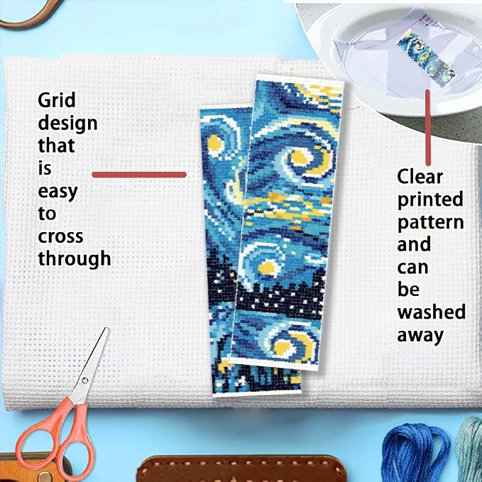 FREEBLOSS 6 Set 11CT Cross Stitch Bookmarks Kit Starry Sky Stamped Cross Stitch - Image 3
