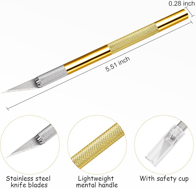 15 Pack Exacto Knife Set, Hobby Knife, Back to School Supplies Craft Knifes Kit for Art, Carving, DIY, Scrapbooking, Art, Cutting, Stencil(Gold)