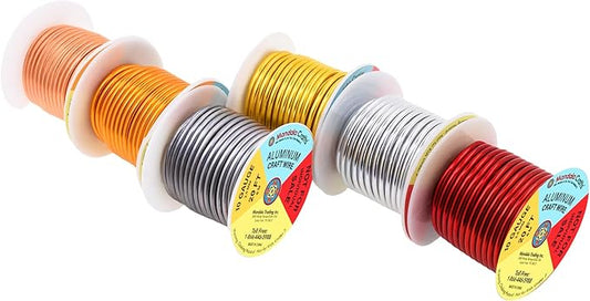 Mandala Crafts 10 Gauge Anodized Aluminum Craft Wire for Jewelry Making - 120 FT Colored Flexible Silver Copper Light Gold Gray Gold Red Wire - Bendable for Bonsai Armature Crafting Sculpting
