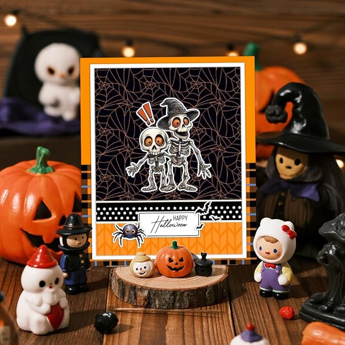 Halloween Clear Silicone stampReusable Stamp with Pumpkins, Skulls, Bats, Santa Claus, and Holiday Designs. Used for Making Cards, scrapbooks, and DIY templates (Halloween Skeleton)