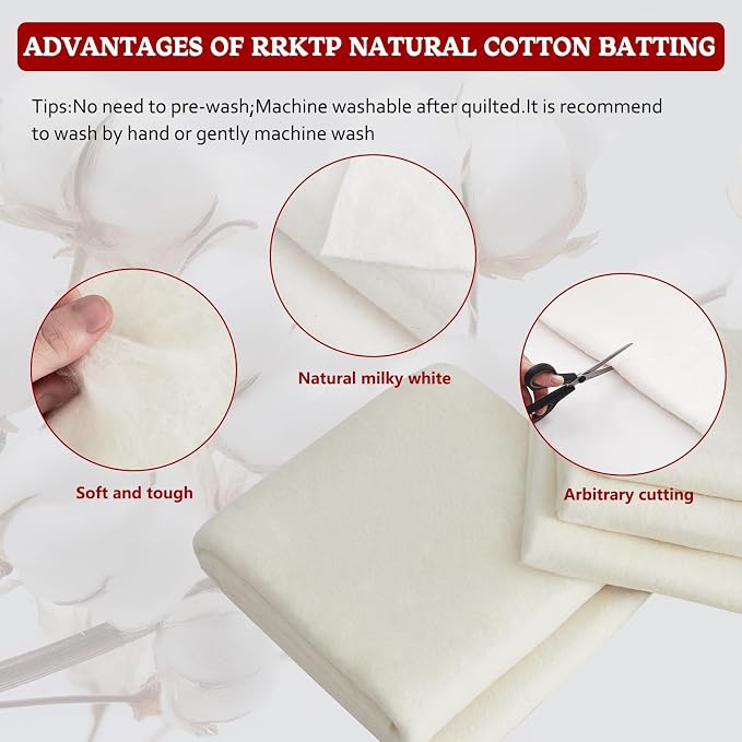 RRKTP Cotton Batting for Quilting，200 g/m² Lightweight Quilt Batting King - Image 4