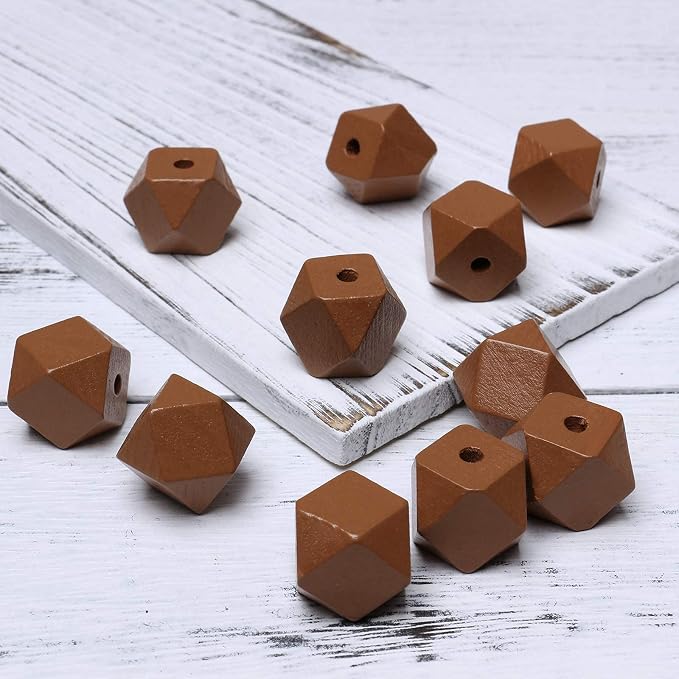 20mm Geometric Wooden Beads Brown - Image 3