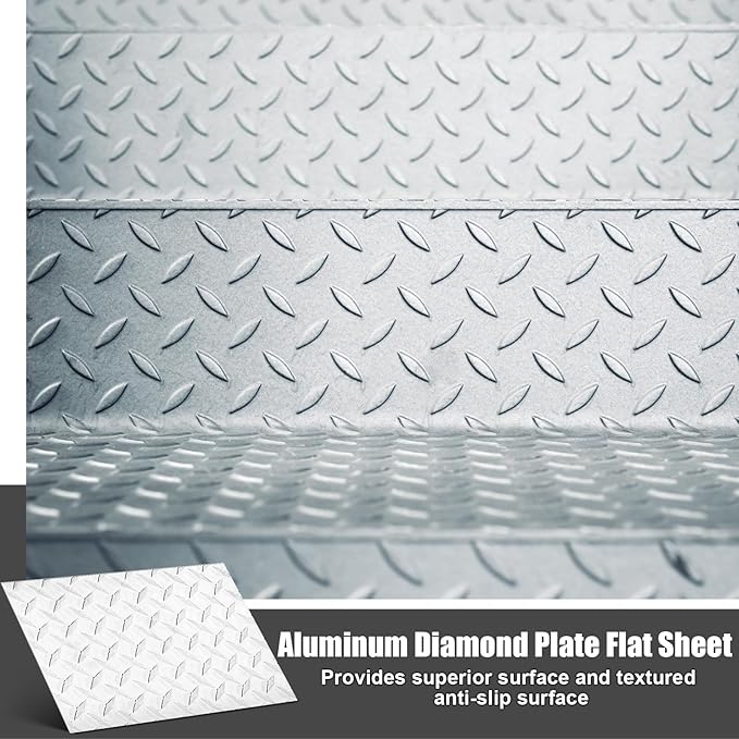 1pcs Diamond Plate Sheet Metal Heavy Duty Tread Aluminum Sheet Diamond Tread Plate for Wall Covering, Cargo Trailer, RV and More (12'' X 16'' X 0.08',Silver)