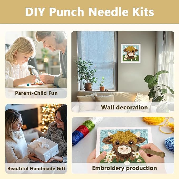 Doodlream Highland Cow DIY Punch Needle Embroidery Kit - Image 4