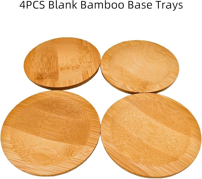 4PCS Mosaic Bamboo Coasters for Crafts, Blank Base Trays, Drinking Cup Coaster - Image 4