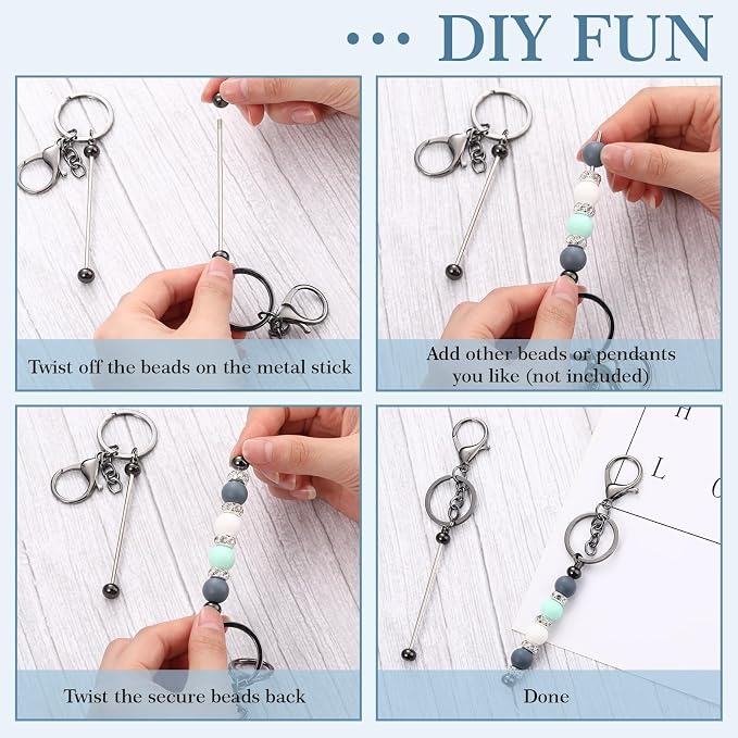 Tondiamo 12 Pcs Beadable Keychains Bars Bulk Blank Beaded Metal Keychain - Image 5