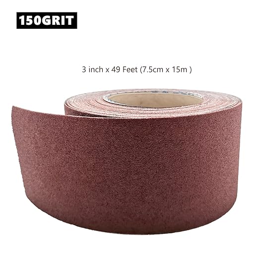 150 Grit Sandpaper Roll, 3 Inch x 49 Feet Emery Cloth Roll Aluminum Oxide Abrasive Paper Roll Continuous Sandpaper for Metalworking, Woodworker, Furniture Repair, Sanding Automotive Plumbing