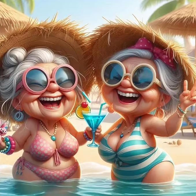 Granny and Sandy Beach Stamping Cross Stitch Kits, Embroidery Starter Kit by Unknown