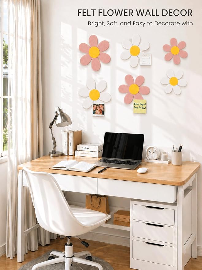 Fluxynara 6 PCS Daisy Felt Flower Wall Decor, Daisy Bulletin Board - Image 4