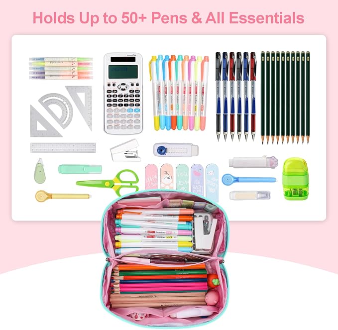 Large Pencil Case for Girls, Aesthetic Kids Pencil Pouch for School, Wide - Image 2