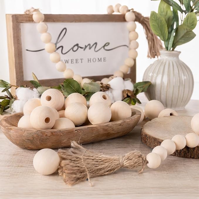30mm Wooden Beads for Craft, Bead Garland, Farmhouse Decor - Image 5