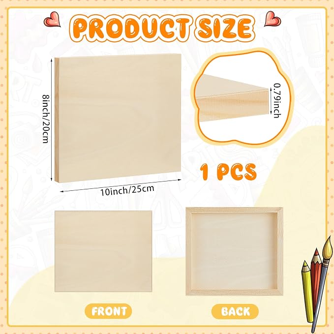 Barydat 1 Pack Wood Canvas Board 10 x 8 Unfinished Wood Canvas Wooden Panel - Image 2