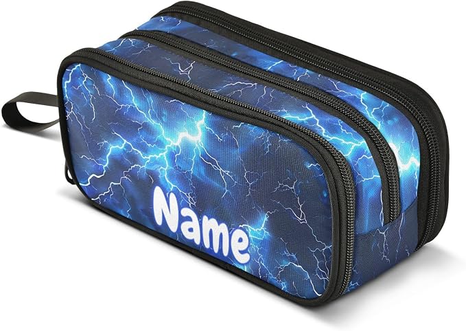 Custom Blue Electric Lightning Pencil Case Box Boys Girls Personalized Name by BOENLE-WELCOMEYOURCOMING