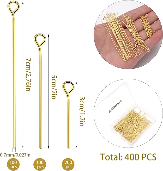 400 PCS 30mm 50mm 70mm Mixed Length Eye Pins - Image 2
