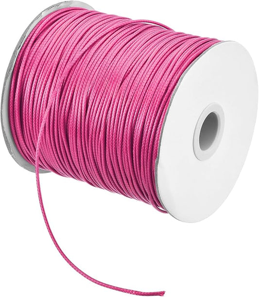 MECCANIXITY Waxed Cord 1.5mm Waxed Polyester Cord 175 Yard Wax String for Bracelet Making,Necklaces, Beading,Jewelry Making and DIY Crafts(Dark Pink)