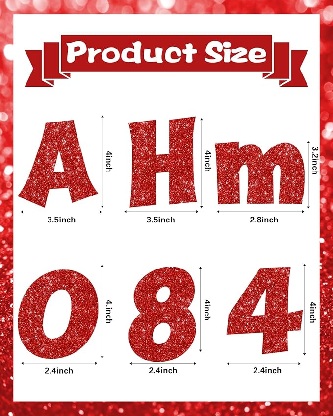 237 Pcs Glitter Bulletin Board Letters, Numbers and Punctuation, Poster Board Letters Alphabet Cut Out Cardboard Letters Accessories for Classroom Display Decorating Supplies 4inch (Red)