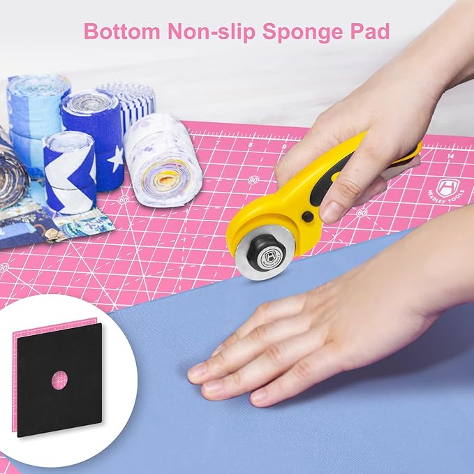Headley Tools 17"x17" Rotating Cutting Mat, Self Healing Mat with 360-Degree Rotation & Anti-Slip Base, Sewing Board Cutting Mat Perfect for Fabric Quilting Leather Hobby Project, Pink