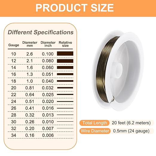 HARFINGTON 20ft Jewelry Wire, 24 Gauge (0.5mm) Brass Craft Soft Metal Tarnish Resistant Copper Beading Wire for Jewelry Making Supplies Crafting, Ancient Blue