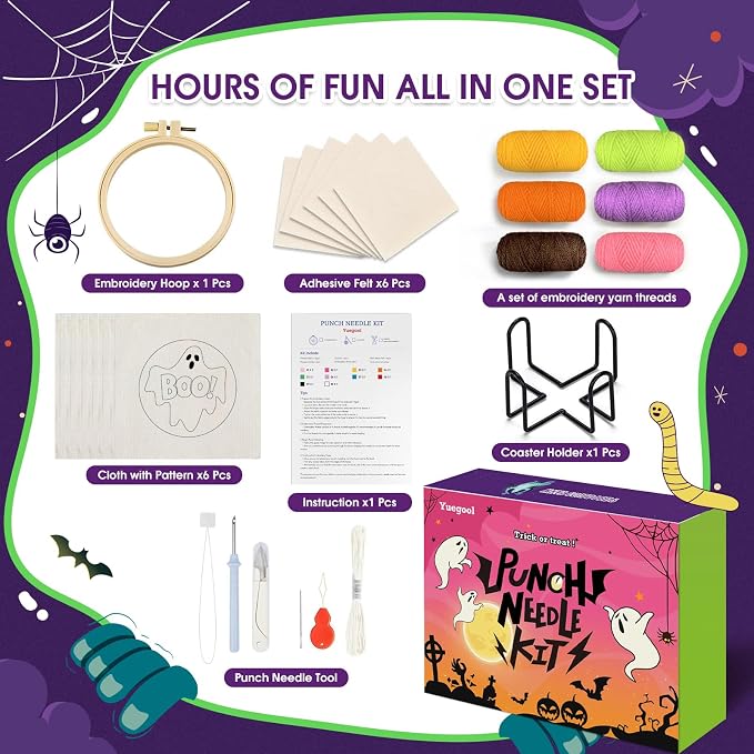 yuegool 6PCS Enchanted Oddities Punch Needle Coasters Kit – Easy DIY Embroidery - Image 2