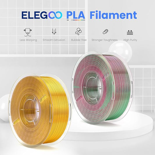 ELEGOO Silk PLA 3D Printer Filament 1.75mm Dual Color Green Red 1KG, Shiny Multicolor 3D Printing Filament Accuracy +/- 0.05mm, 1kg Spool(2.2lbs) Fits for Most FDM 3D Printers