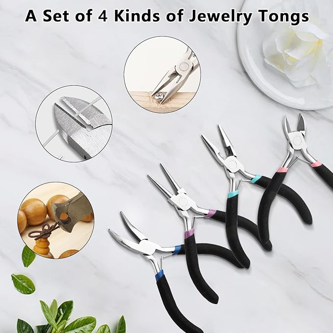 4 Pack Jewelry Making Pliers Tools Set, Jewelry Pliers with Needle Nose, Round Nose Pliers,Crafts Matte Handle
