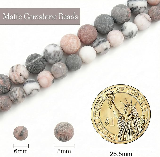 6mm Matte Pink Zebra Jasper Bead, 15-Inch Matte Round Loose Stone Beads - Image 3