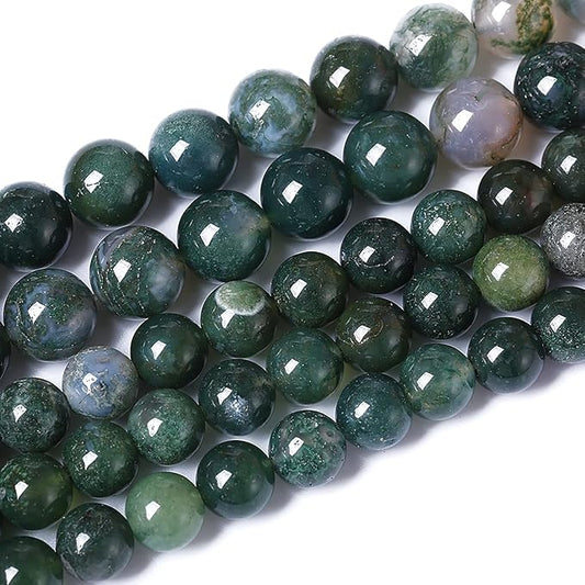 45PCS 8mm Natural Green Moss Agate Beads Gemstone Round Loose Spacer Beads for Jewelry Making DIY Bracelet Necklace Earrings 15" Inch