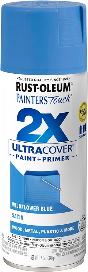Rust-Oleum Painter's Touch 2X Spray Paint, Satin Wildflower Blue | Indoor and by Rust-Oleum
