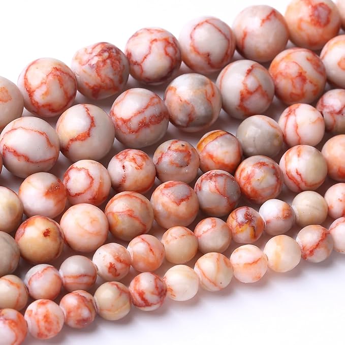 48PCS 8MM Red Network Stone Beads Energy Healing Beads for DIY Jewelry Bracelet Necklace Making for Jewelry Making 15Inch