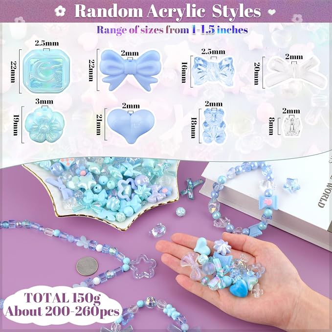 200-260PCS TINKRSTUFF Assorted Blue Acrylic Beads - Image 2