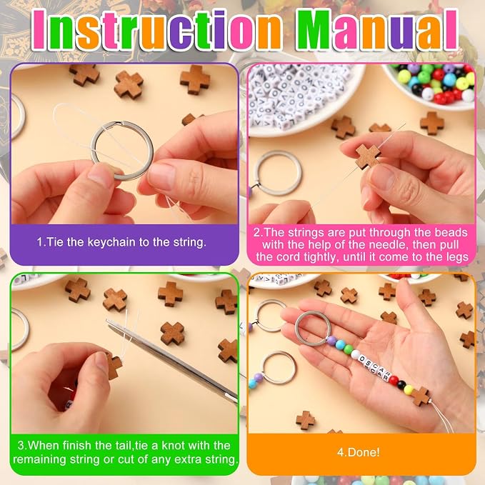 Landical 564 Pcs DIY Wood Cross Keychain Making Kit Easter Key Chain Craft - Image 2