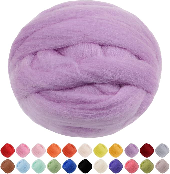 JeogYong Needle Felting Wool, 7.05oz Wool Roving Chunky Wool Yarn, Light Purple by JeogYong