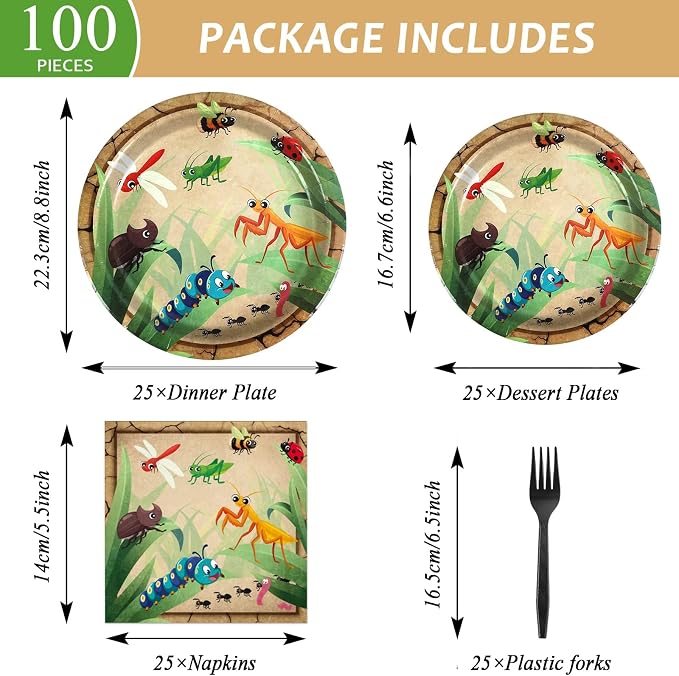 Qyeahkj 100 Pcs Bug Party Plates Napkins Supplies, Spring Summer Ladybugs Bee - Image 2