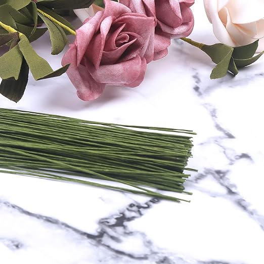 CCINEE 26 Gauge Dark Green Floral Wire Stem for Flower Arrangement Craft Supply,16 Inch,200PCS