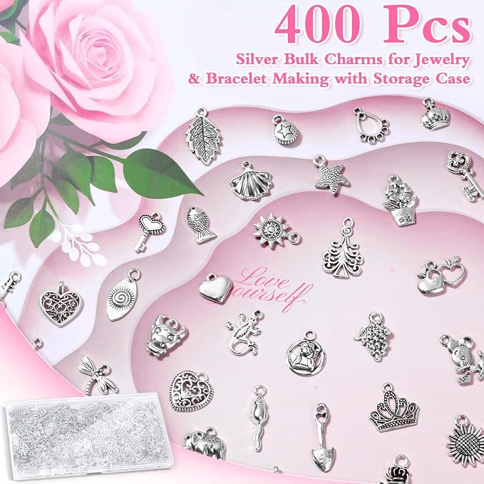 400 Pcs Silver Charms for Jewelry Making, Wholesale Bulk Lots Tiny Assorted - Image 3