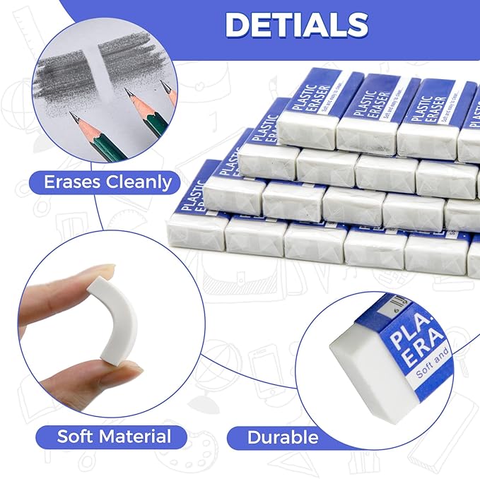 25 Pack White Eraser for Pencil, Bulk Art Erasers for Drawing Sketching, Pencil Erasers Rubber for Kids Prize, School Classroom Students, Office Supplies