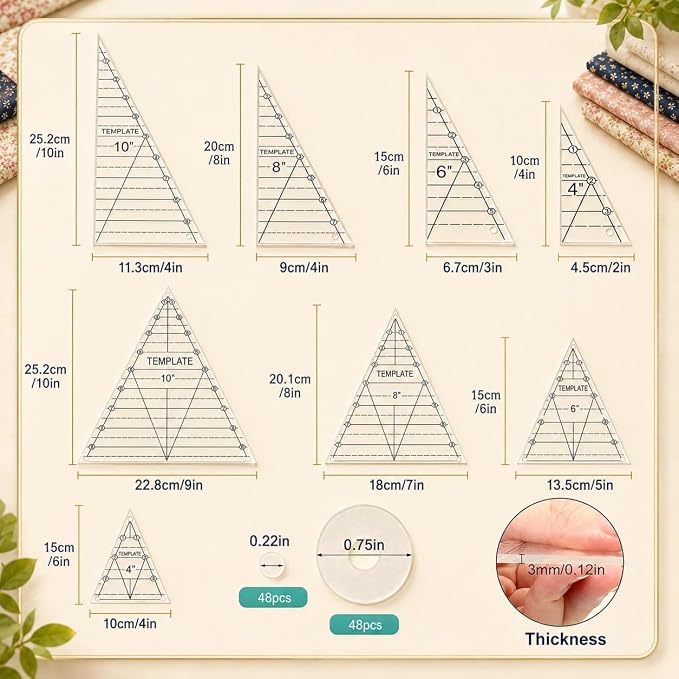 TSV 8 PCS 60° Triangle Quilting Rulers/30°-60°-90° Triangle Quilt Templates | - Image 3