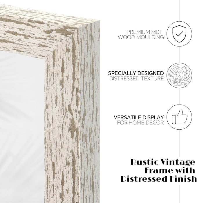puthiac 4x6 Rustic Farmhouse Picture Frame, Distressed White, 1 Pack | - Image 2