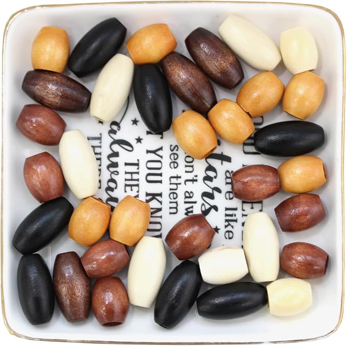 120Pcs Oval Wood Beads, BetterJonny Large Hole Wooden Barrel Beads Loose Wooden - Image 5