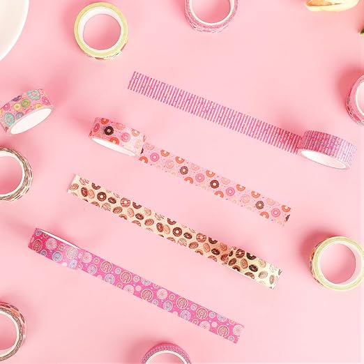 12 Rolls Donut Washi Tape Set, Candy Donuts Stars Masking Tapes, Cartoon Craft Pattern Adhesive Tapes for Planners, Scrapbook Decorating, Journal, DIY Art Crafts, Gift Wrapping 16.4Ft