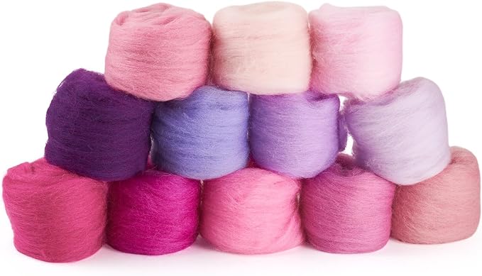 FASHEWELRY 2.11 OZ Needle Felting Wool Roving Purple Theme Handmade Spinning by FASHEWELRY