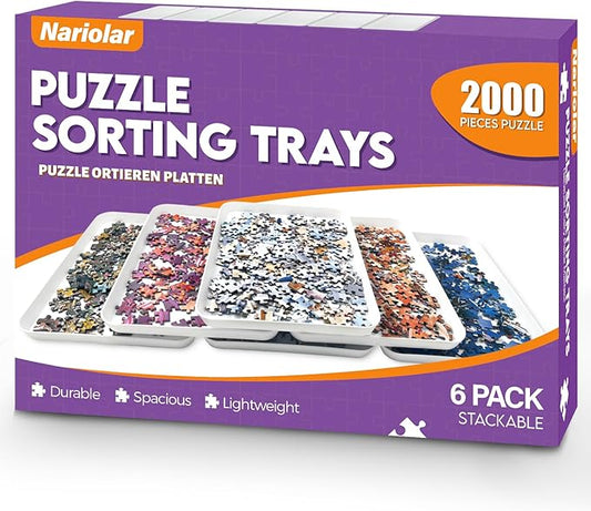 11.5 x 8.3 in Puzzle Sorting Trays Stackable, 6-Pack Puzzle Piece Sorter Trays for 1000/1500/2000 Pieces