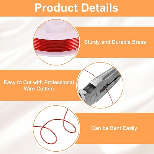 HARFINGTON 5ft Jewelry Wire, 18 Gauge (1mm) Brass Craft Soft Metal Tarnish Resistant Copper Beading Wire for Jewelry Making Supplies Crafting, Bright Red